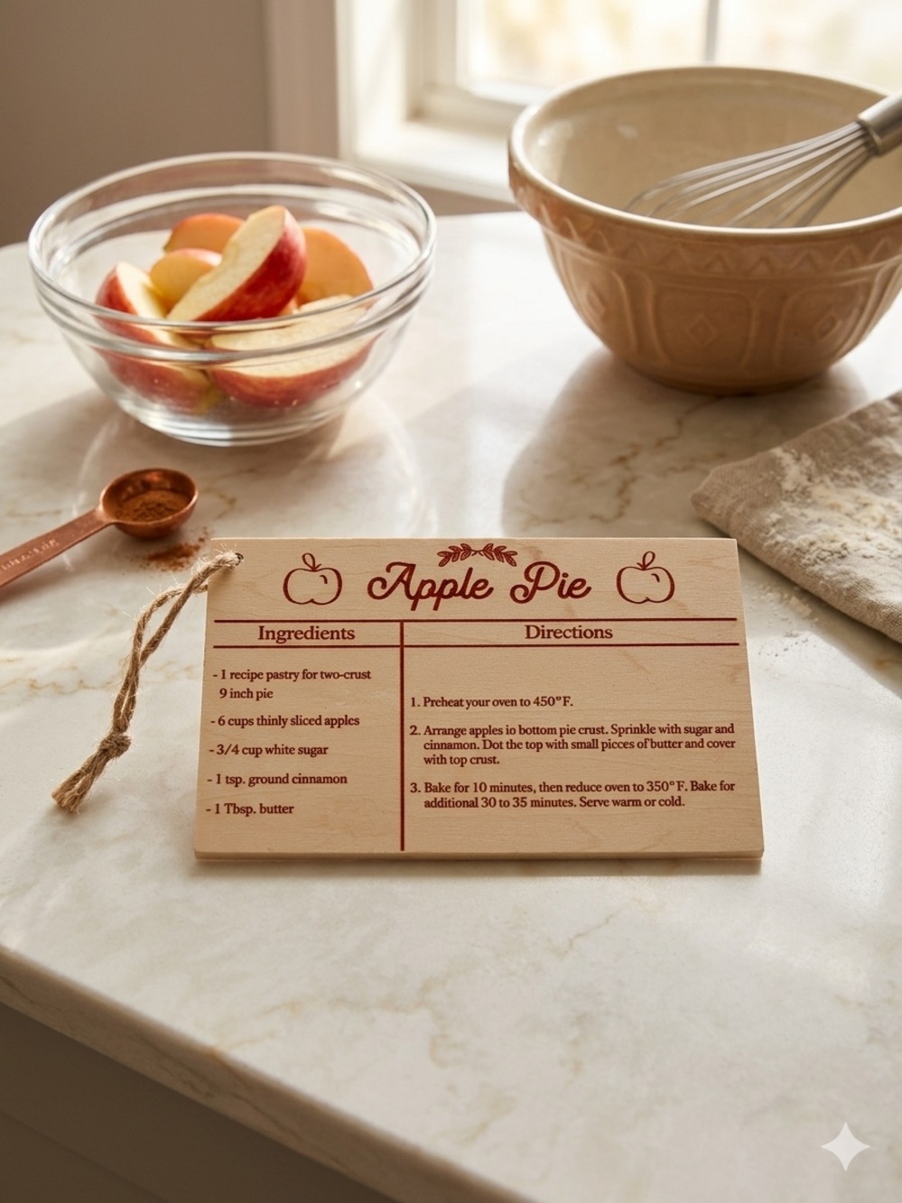 Decorative Apple Pie Recipe Wooden Hanging Tag | NWT